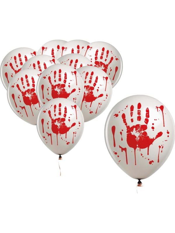 10 witte bloederige handafdruk ballonnen 30 cm halloween