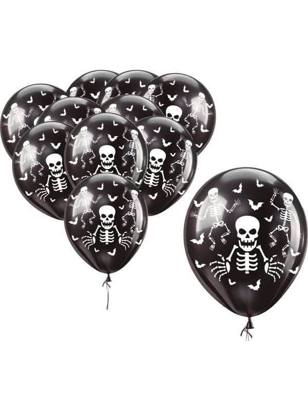 10 zwarte skelet ballonnen 30 cm halloween