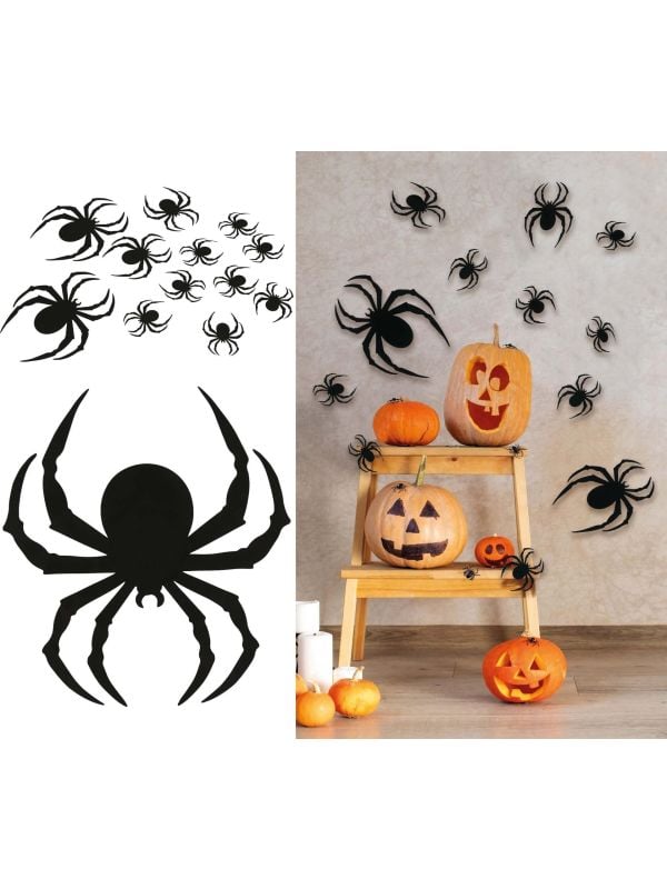12 zwarte spinnen silhouetten 6 - 19 cm halloween