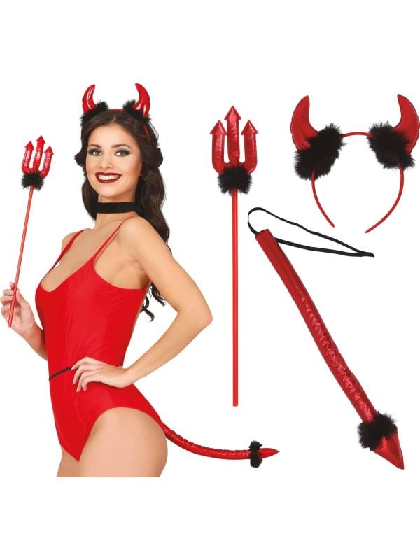 3 delige rode duivel set halloween