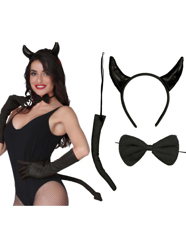 3 delige zwarte duivel set halloween main product photo