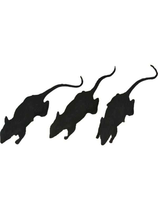 3 zwarte ratten 6 cm halloween