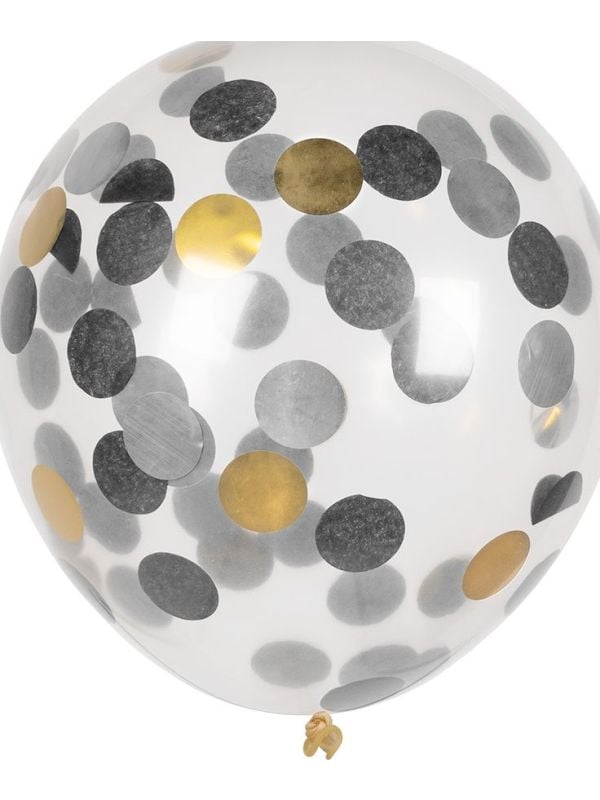 5 Confettiballonnen Goud/Zwart/Zilver main product photo