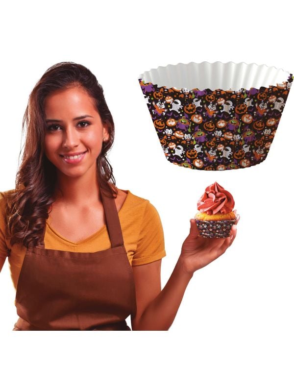 50 cupcake versiering wikkels vrolijke halloween monsters 5 cm