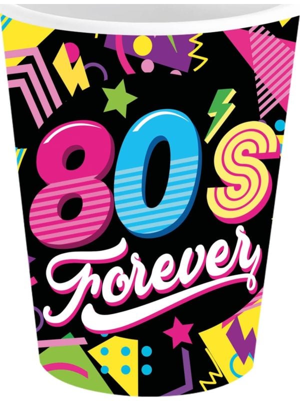 6 papieren drinkbekers 80's 240 ml main product photo