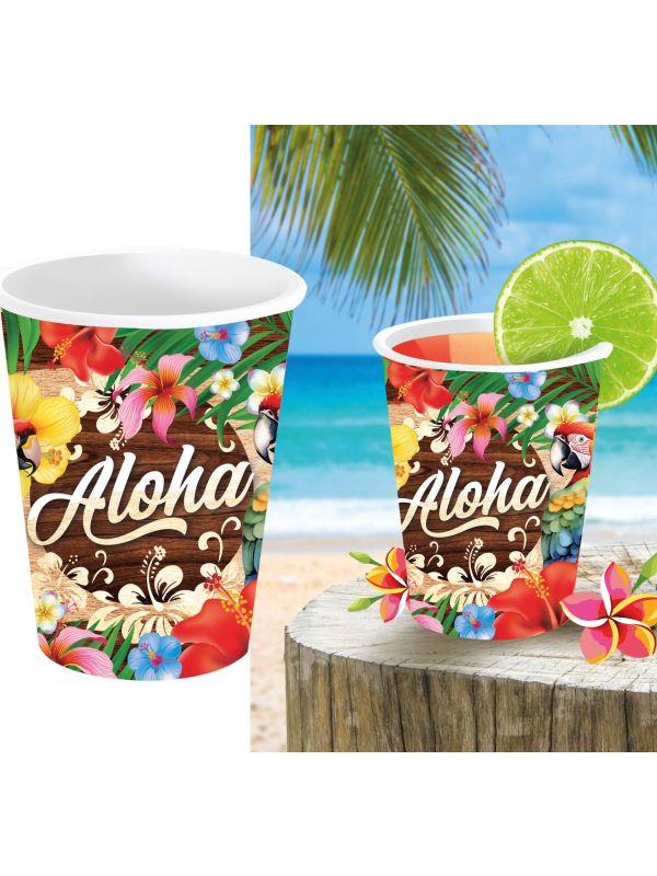 6 papieren drinkbekers Aloha Hawaii 240 ml