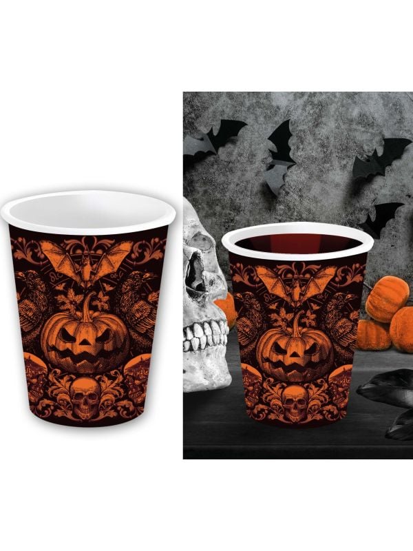 6 papieren drinkbekers gothic pompoen 240 ml halloween