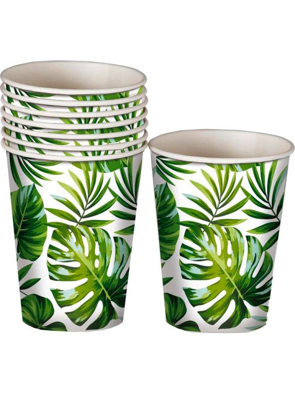 6 papieren drinkbekers palmbladeren 240 ml