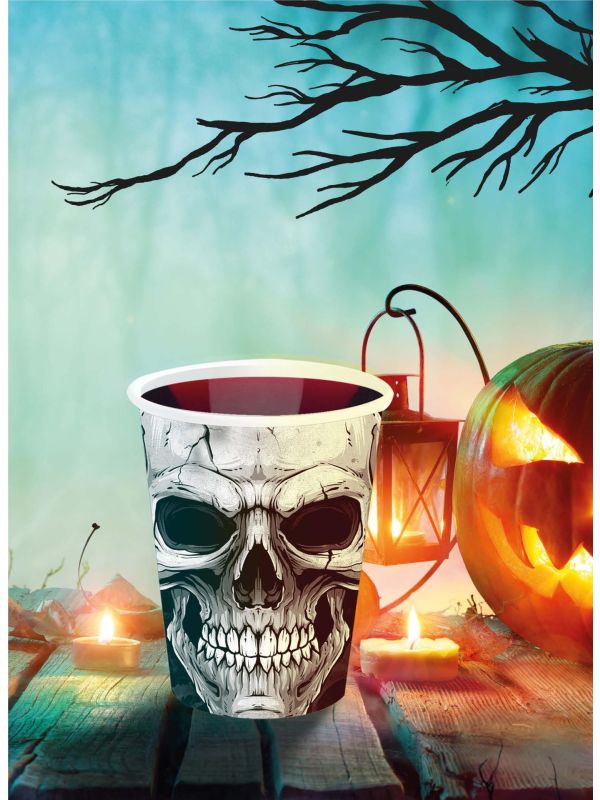 6 papieren drinkbekers schedels 240 ml halloween