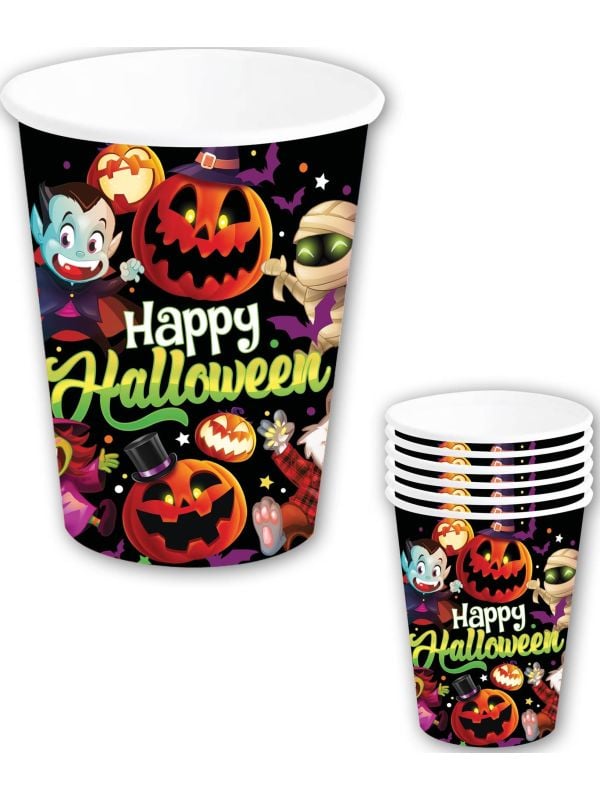 6 papieren drinkbekers vrolijke halloween monsters