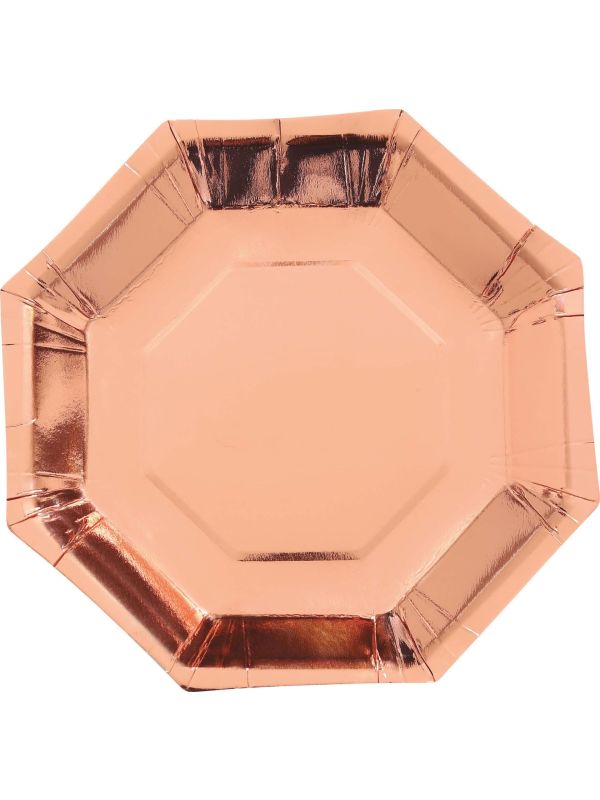 6 papieren eetborden roségoud achthoekig main product photo