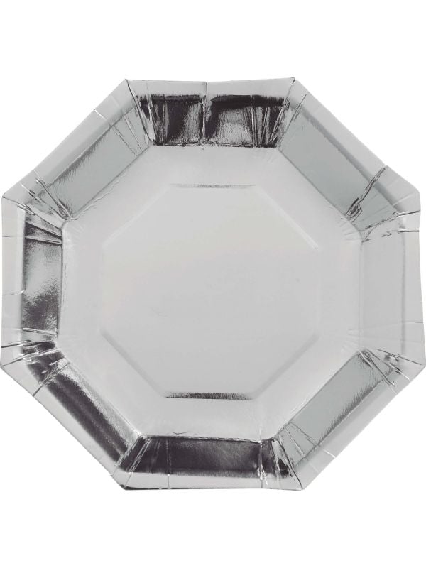 6 papieren eetborden zilver achthoekig main product photo
