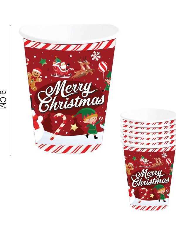 6 papieren kerst drinkbekers kerstfiguren