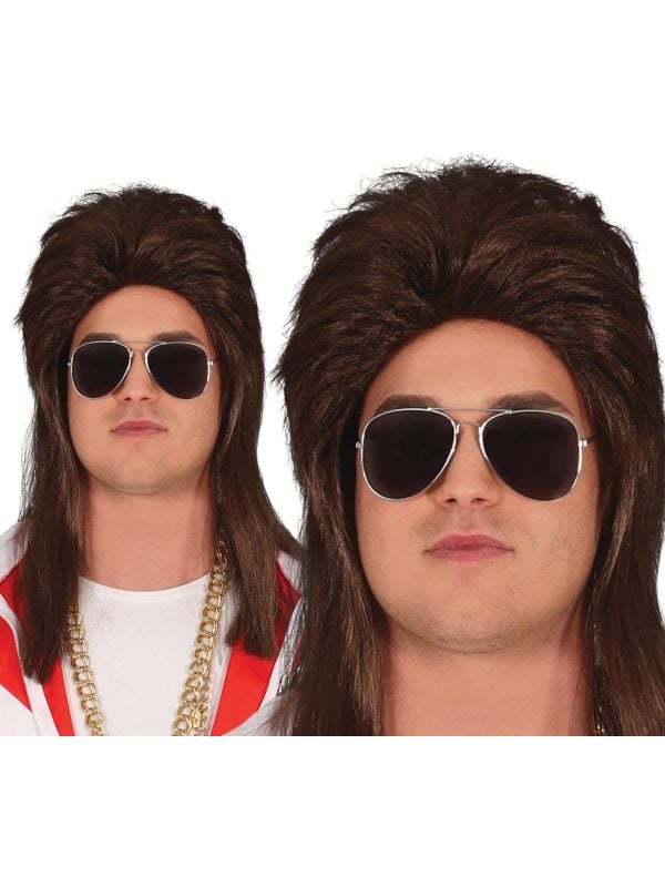 70's Foute Rock New Kids Pruik Bruin Heren main product photo