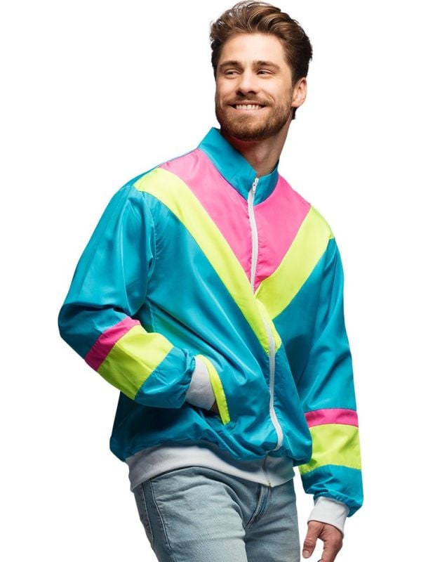 80's neon blauw trainingsjasje heren