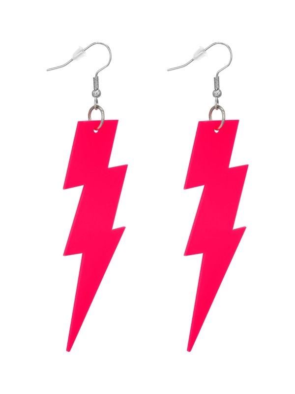 80s Neon Roze Bliksem Oorbellen Vrouwen