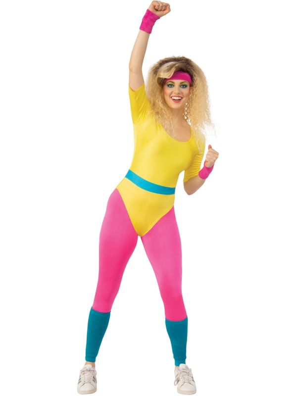 Aerobics 80s Kostuum Geel Retro Dames