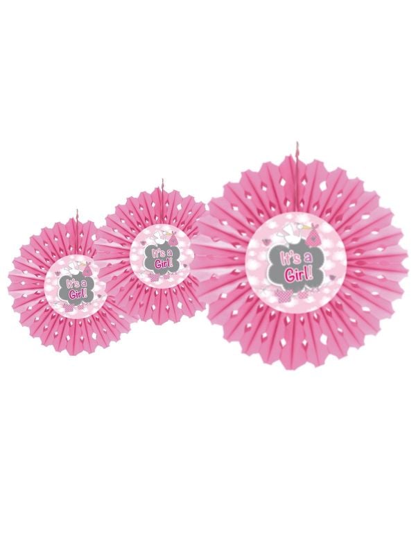 Baby roze honingraat waaier decoratie