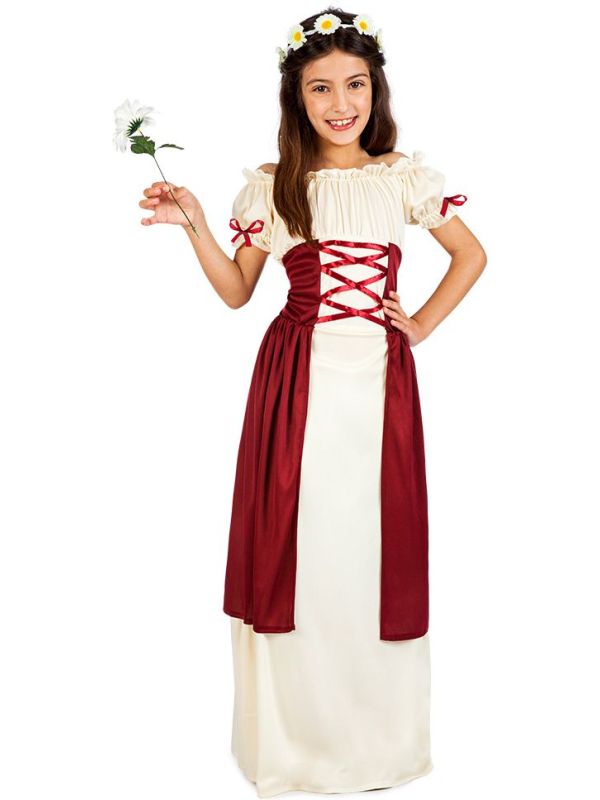 Betoverende Middeleeuwse Jurk Wit Meisjes