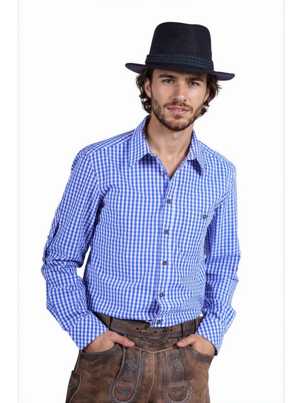 Bierfeest Blouse Blauw Wit Geruit Heren