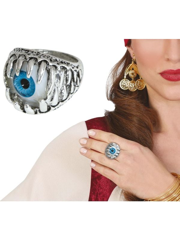 Blauw oog ring plastic halloween