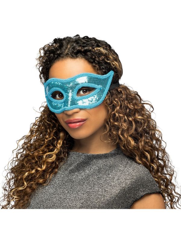Blauw Venetiaans Oogmasker met Pailletten