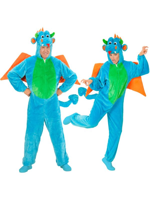 Blauwe draak onesie volwassenen