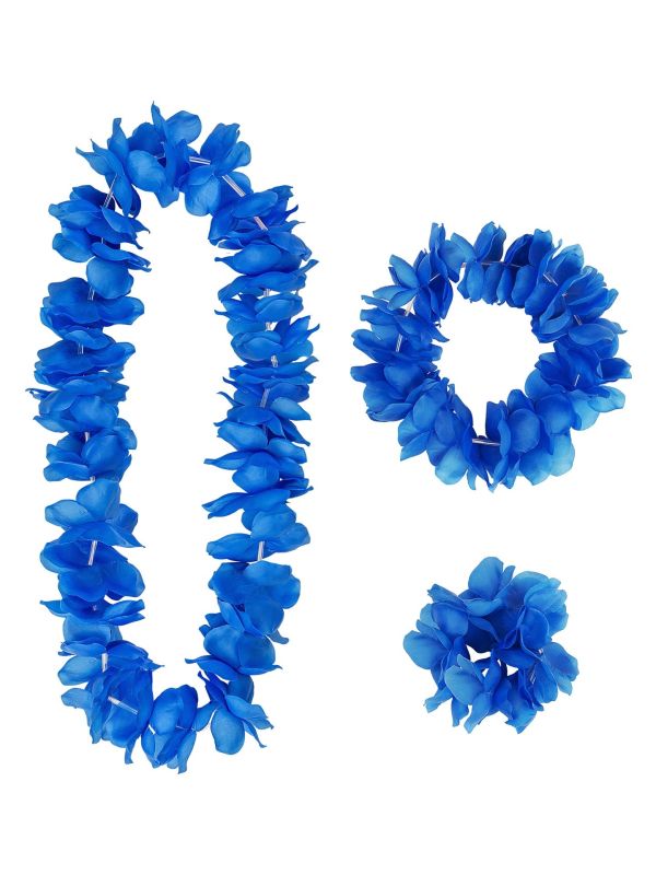 Blauwe Hawaii Verkleedset Bloemenkransen