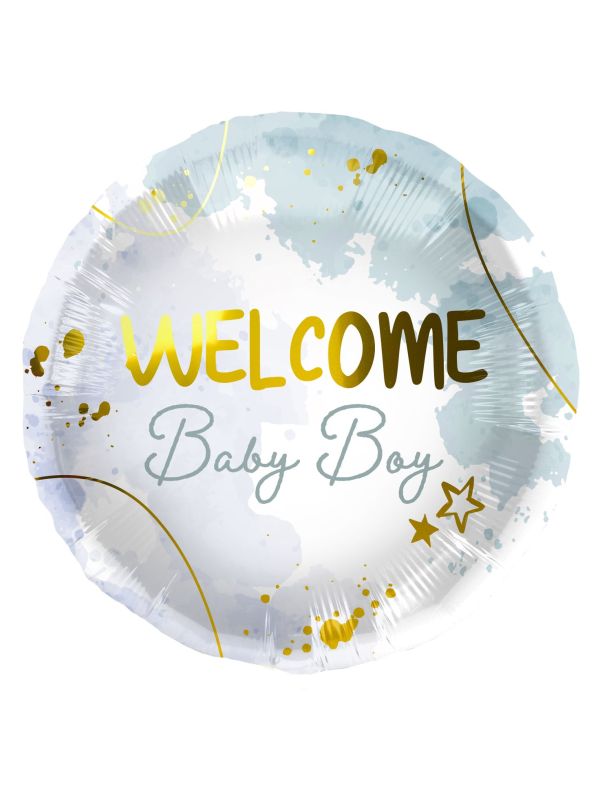 Blauwe welkom baby boy folieballon