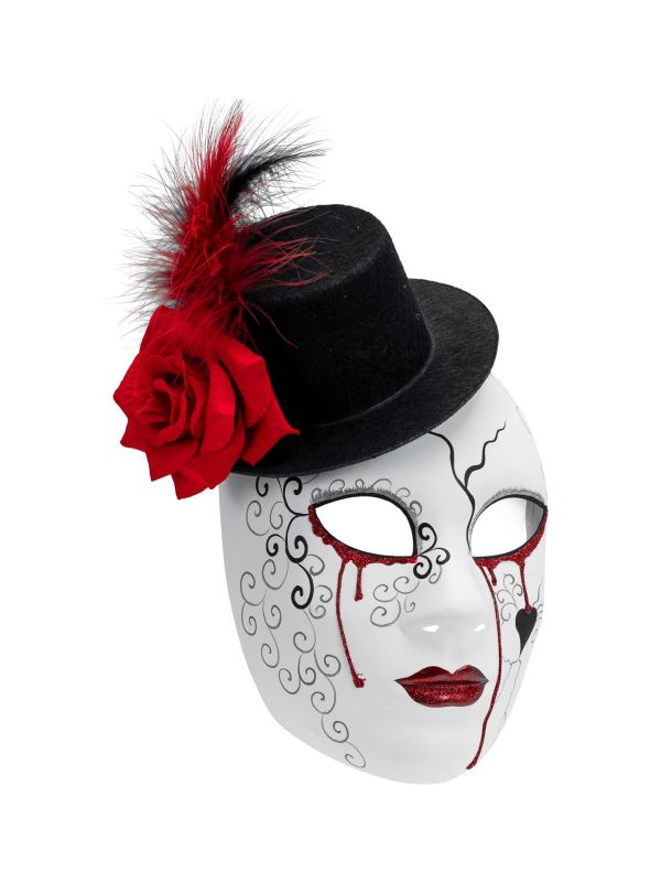 Bloederig Masker Wit met Hoed en Roos