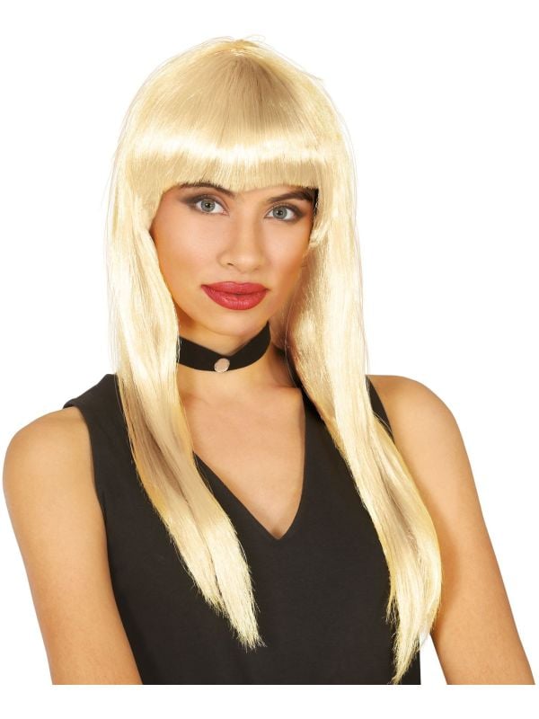 Blonde lange pruik met pony main product photo