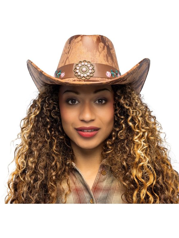 Bruine Cowboyhoed met Bloemen