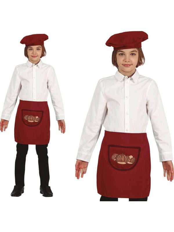 Bruine dickens kastanje verkoper schort en baret kind