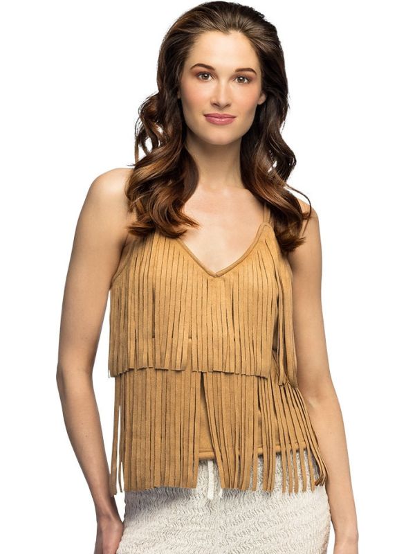 Bruine Retro Franjes Top Dames