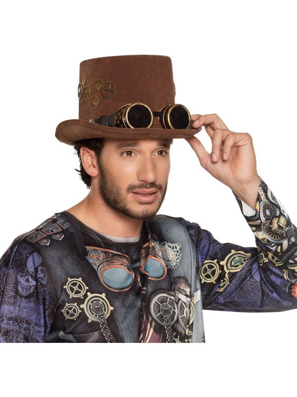 Bruine steampunk hoed met goggles main product photo