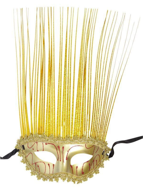 Carnival oogmasker met kuif goud