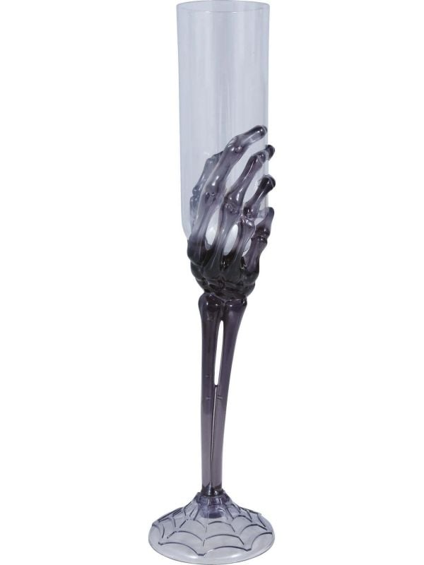 Champagneglas zwarte skelethand plastic 25 cm halloween