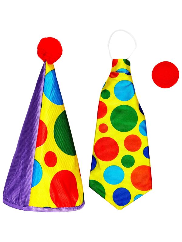 Clown accessoire set geel met stippen