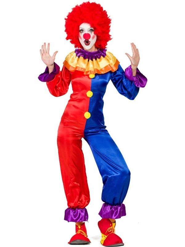 Clown kostuum dames rood blauw