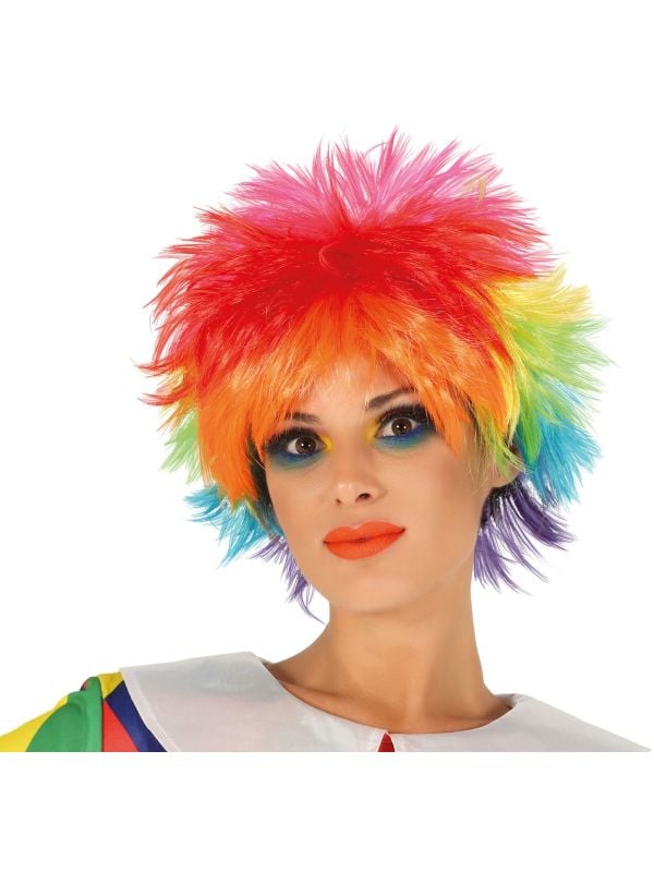 Clown pruik piekhaar regenboog