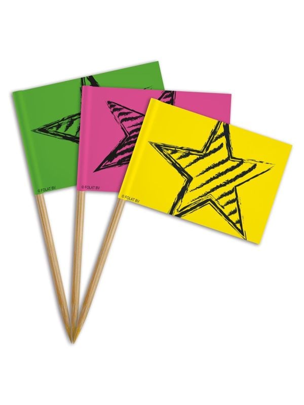Cocktail prikkers 36 stuks neon vlag