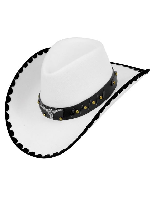 Cowboy Hoed Wit Zwart met Studs Goud