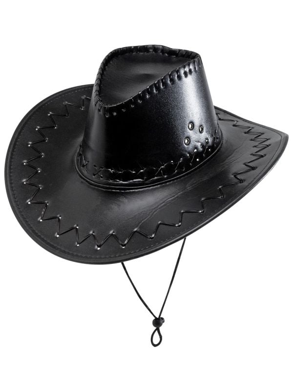 Cowboyhoed leerlook zwart