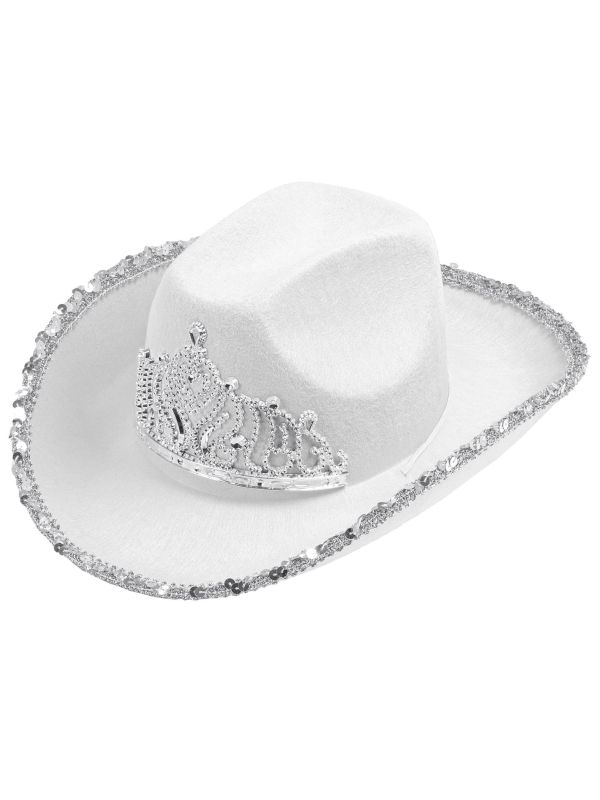 Cowgirl Hoed Wit met Tiara Dames Mannen