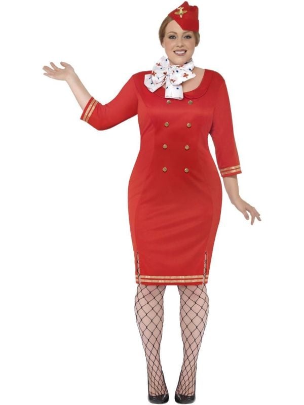 Curvy stewardess kostuum rood main product photo