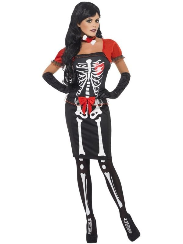 Dames skelet outfit met strik main product photo