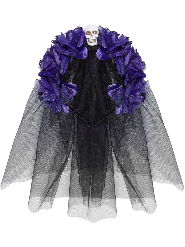 Day of the dead hoofdband met paarse rozen