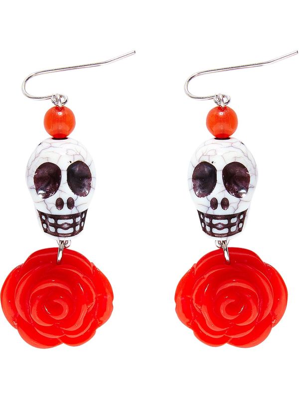 Day of the dead oorbellen rood wit