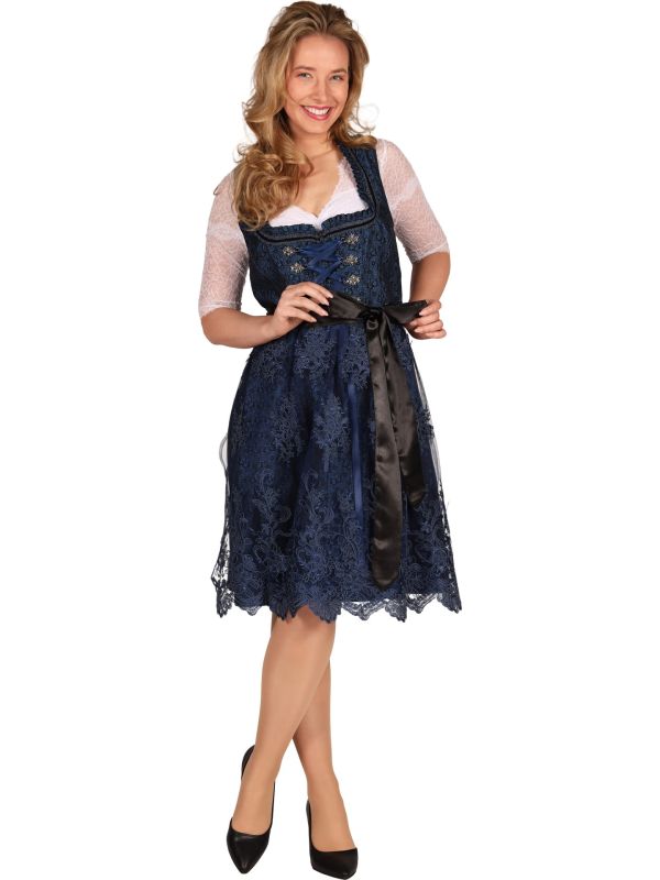Deluxe Blauwe Tiroler Jurk Kant Dames Oktoberfest