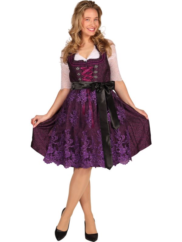 Deluxe Paarse Tiroler Jurk Kant Dames Oktoberfest